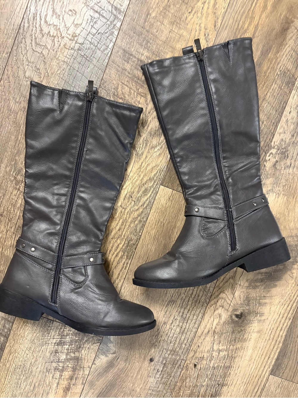 Wanted Tall Heeled Riding Boots - Gray - Picture 2 of 4